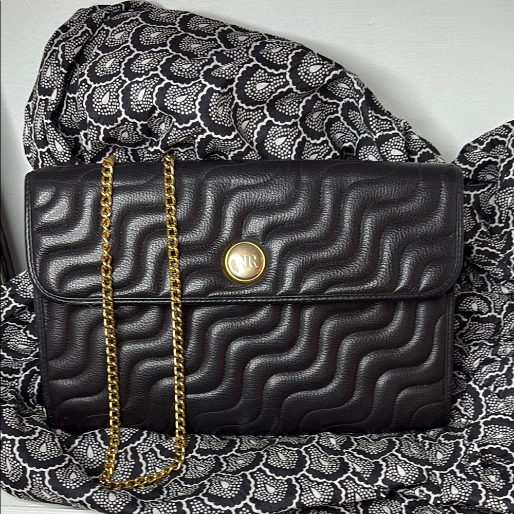 Nina Ricci Paris made in France Black Quilted Leather Bag with Gold Chain